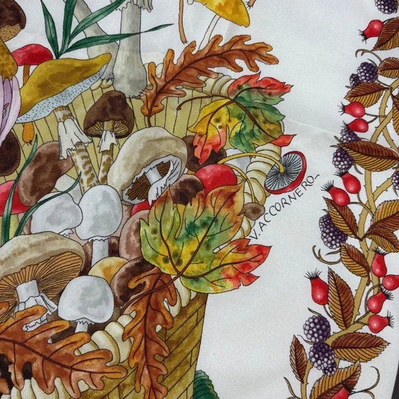 GUCCI Silk Scarf Mushroom‎ Fungi Psychedelic Basket 34" V. Accornero Brown RARE - Picture 3 of 10
